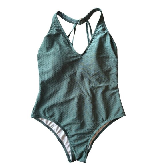 Kona Sol Green Textured One-Piece Swimsuit | Size XL | Strappy Back Full Coverag - Picture 1 of 2